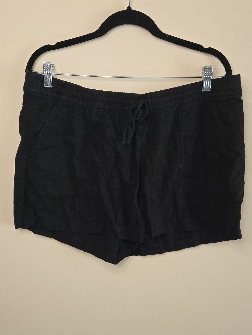 J.Crew Black Linen Blend Drawstring Shorts Pull On Coastal Resort Minimalist - Picture 2 of 6